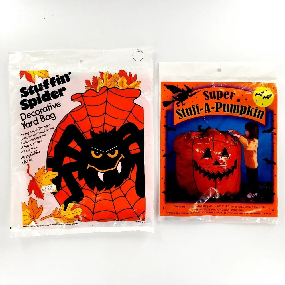 Halloween Decorative Leaf Yard Bag Lot Of 2 Spider & Jack-O-Lantern New Sealed